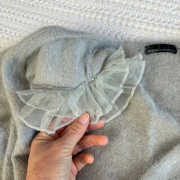 Vtg Ballet Faux Wrap Sweater Angora Blend Women M Gray Moda Int’l Soft‎ Fuzzy - Picture 6 of 12